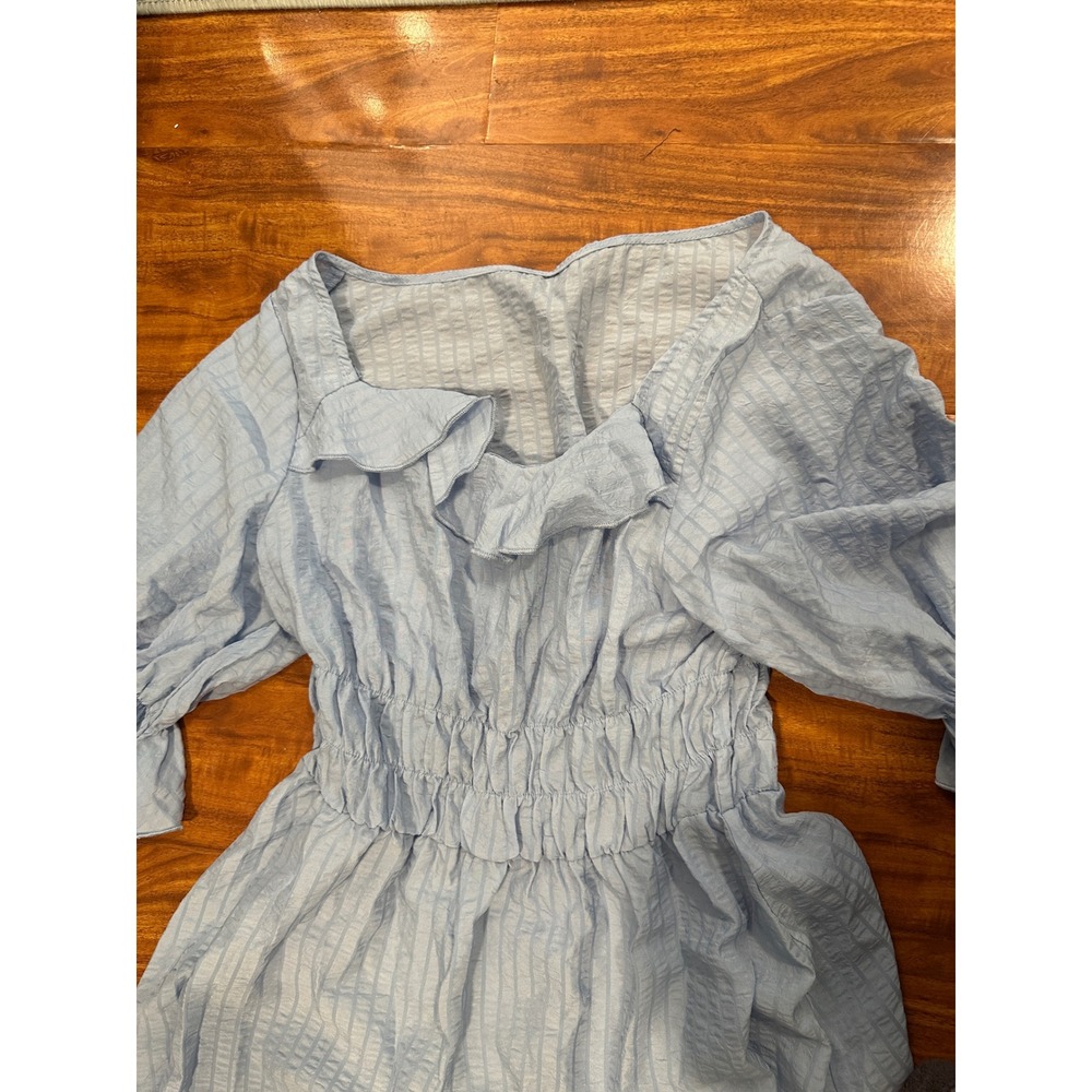VTG Peasant Blue Prairie Dress Long Maxi Short Sleeve Embroidered Size M/L - Picture 12 of 16